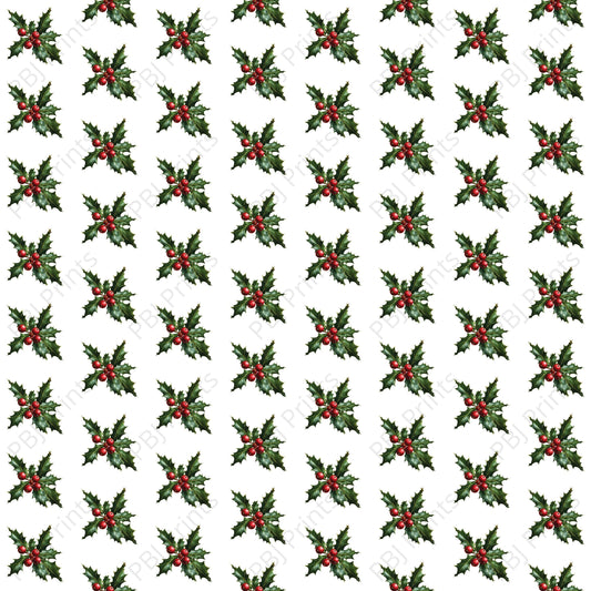 Christmas Holly Repeat - Artist by 3/2 Paper Co. - Ai Art, Ai Image, Christmas, Deer, Holiday